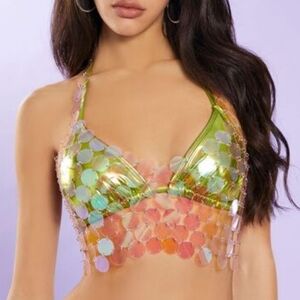 Forever 21 Iridescent Halter Body Chain Bikini Top Size One Size NEW with TAGS